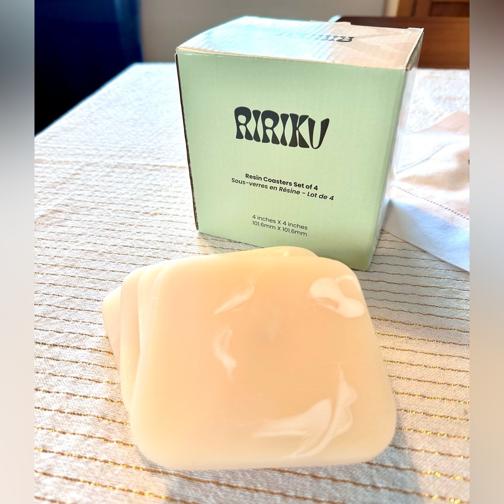 NEW Ririku Resin Coasters, Set of Four. Milky Off-White, Round Corners, Footed